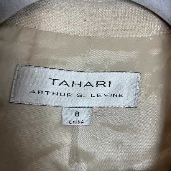 Tahari Arthur Levine Tan Gold Metallic Double Button Blazer Size 8 - Picture 3 of 6